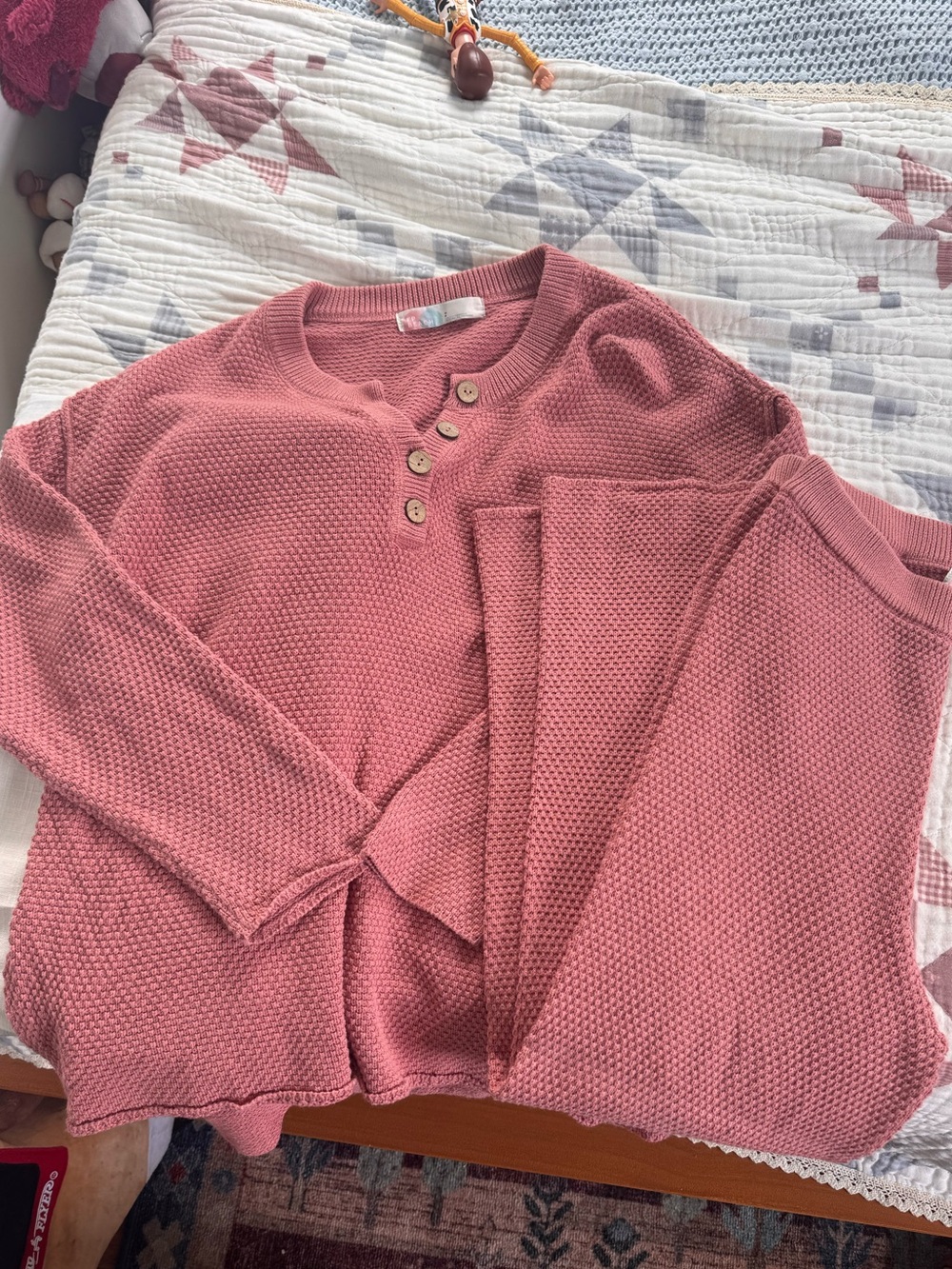 Free People Rose Waffle-Knit Henley Sweater